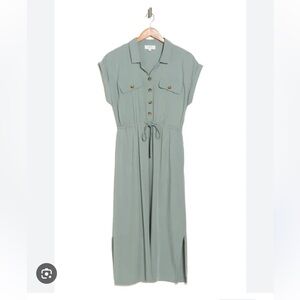 Lucky Brand Sage Green Midi Shirt Dress